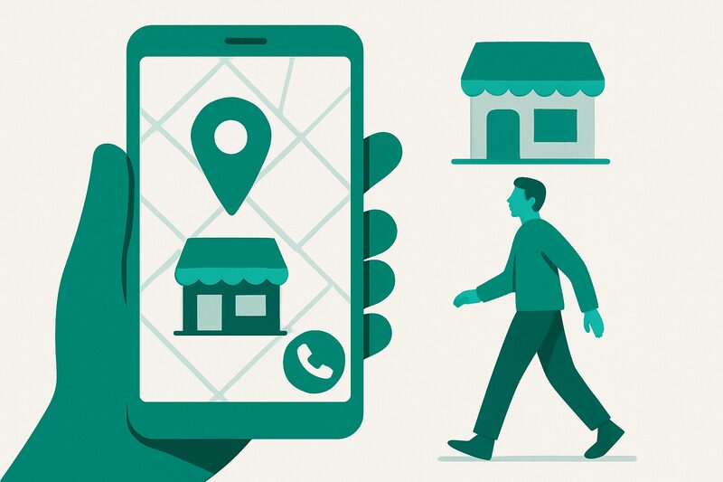 Recherche locale sur mobile menant à une visite en boutique ou à un appel